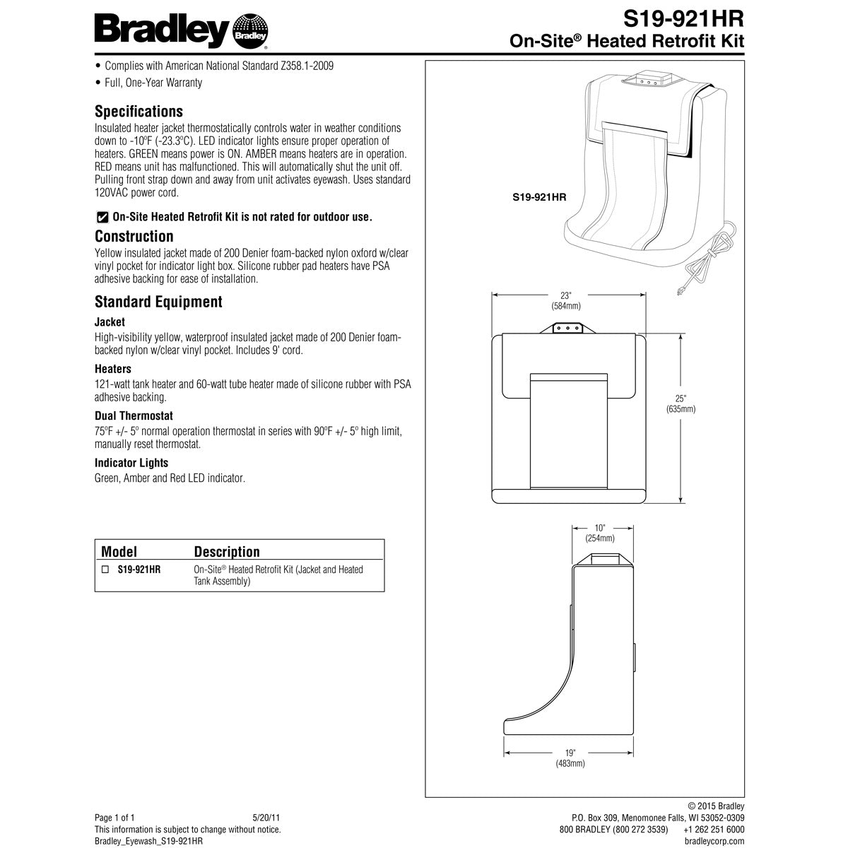 Bradley S19-921HR Heater Jacket for S19-921