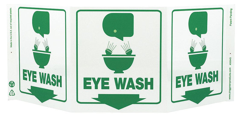 Zing Eye Wash Sign, 7-1/2 x 20In, GRN/WHT, ENG - 3054G