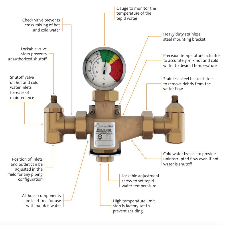 Guardian G6020 Thermostatic Mixing Valve, 13 Gallon/49 Liter Capacity