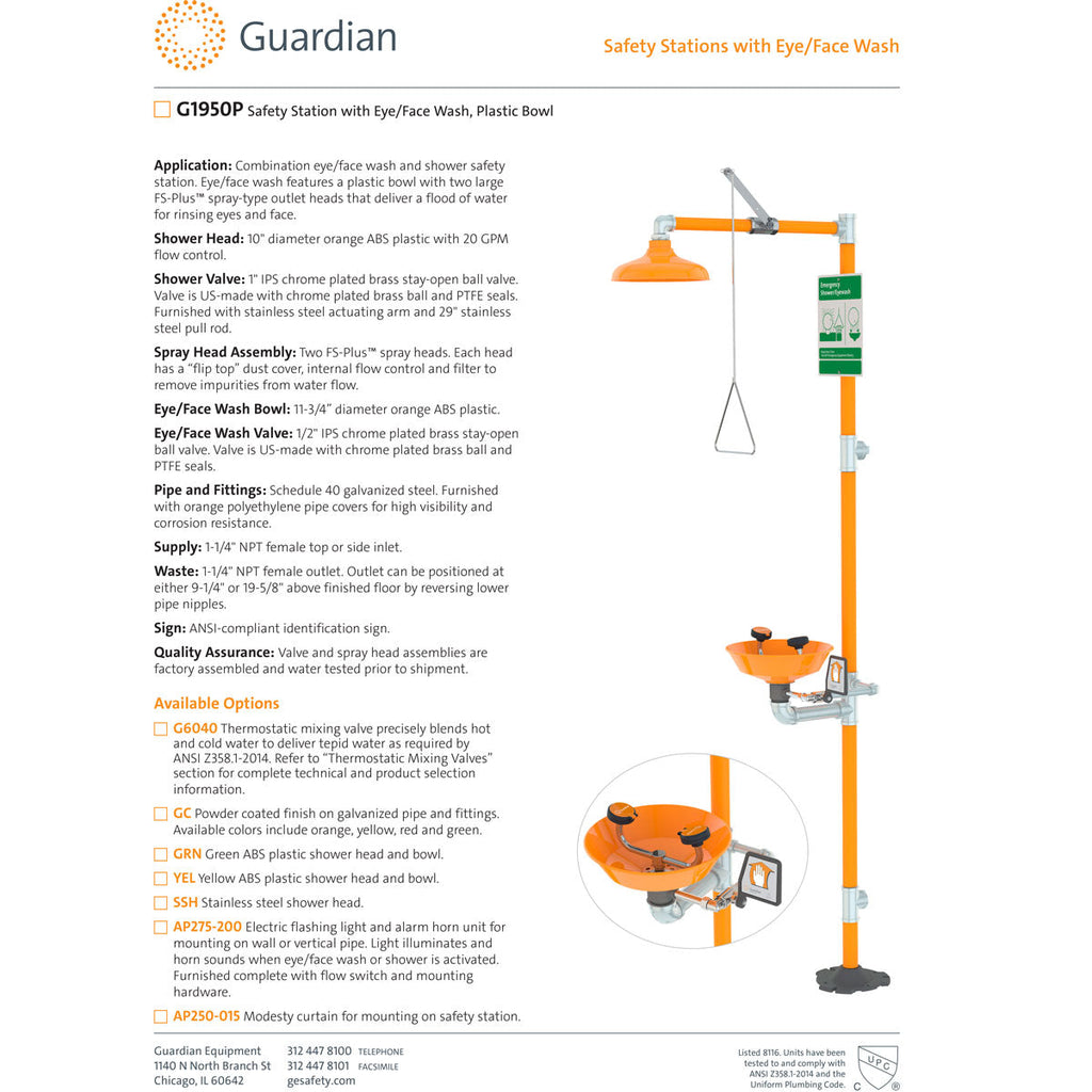Guardian G1950P Safety Shower and Eye/Face Wash Station