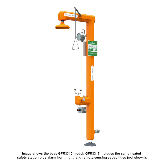 Guardian GFR3317 Heated Safety Station with Eyewash, IEEE Compliant, Single Point Connection, Bottom Inlet, Rated for Class I, Division 2 Environment, Alarm horn, light and remote sensing capability