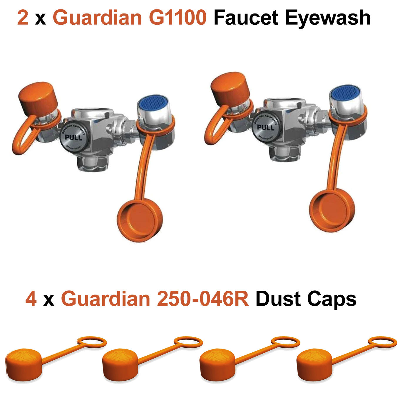 Guardian Eyewash (2 x G1100 + Dust Caps) Faucet Mount