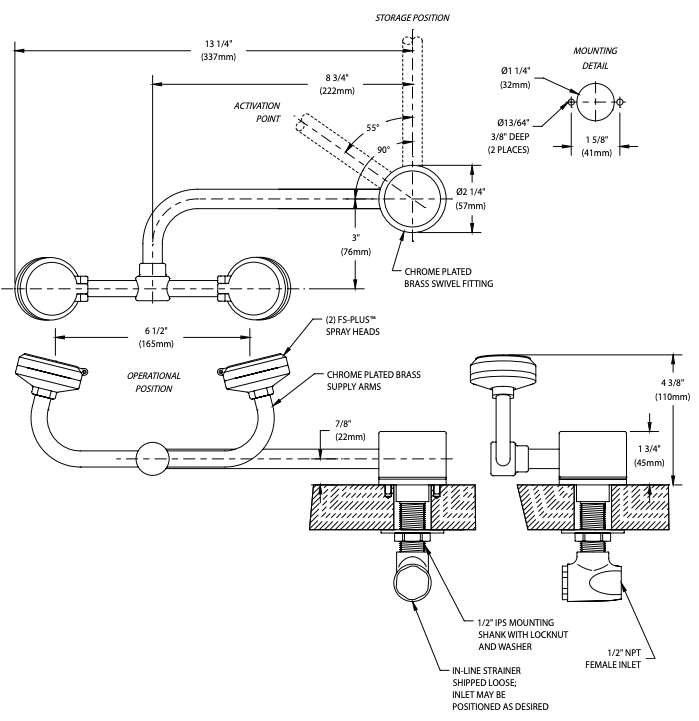Guardian G1774LH Eye/Face Wash Station, Deck Mounted, Left Hand Mounting