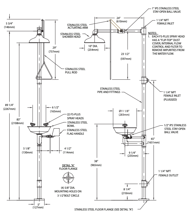 Guardian G1996 Safety Station with Eye/Face Wash Station, All-Stainless Steel