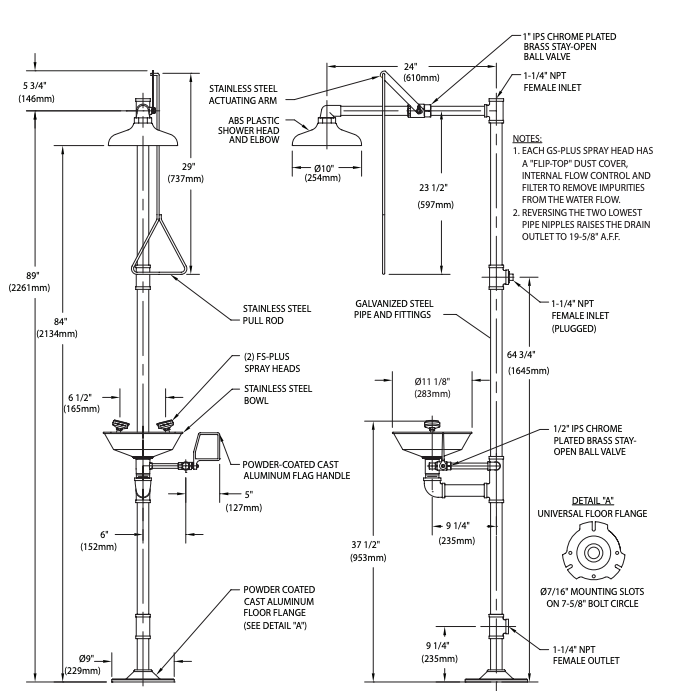 Guardian G1950 Safety Shower with Eye/Face Wash Station, Stainless Steel Bowl