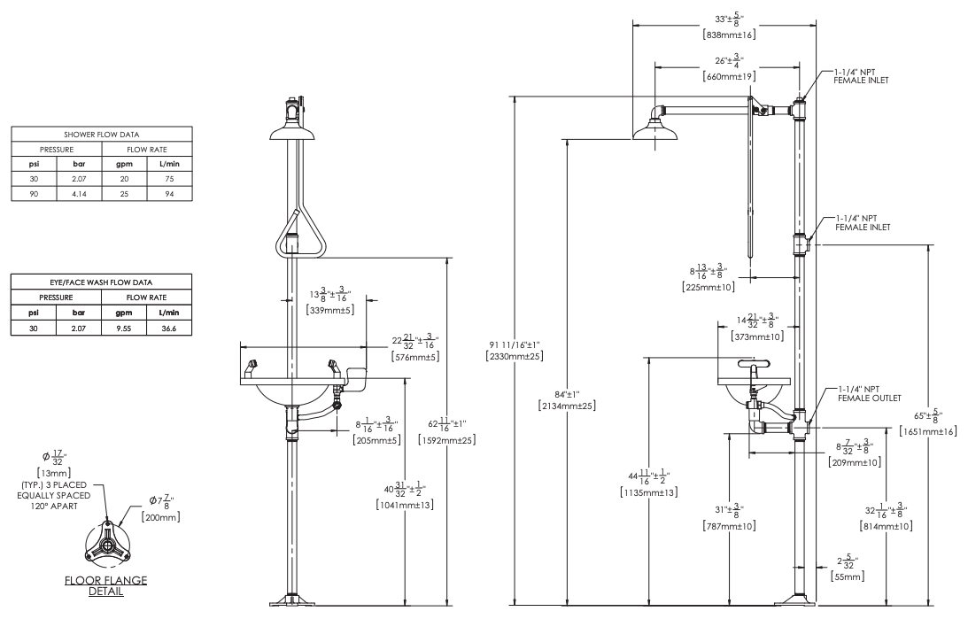 Speakman SE-603 Combination Stay open shower w/pull rod activation, SE-400 eye/face wash