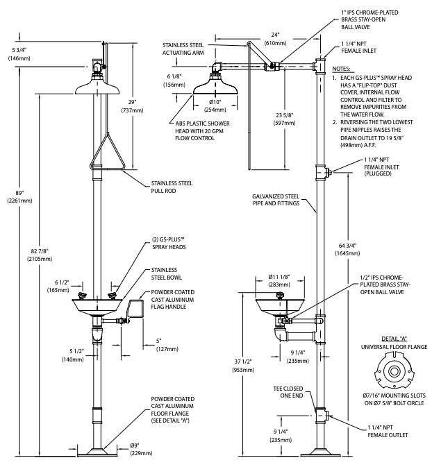 Guardian G1902 Safety Station with Eyewash Station, Stainless Steel Bowl