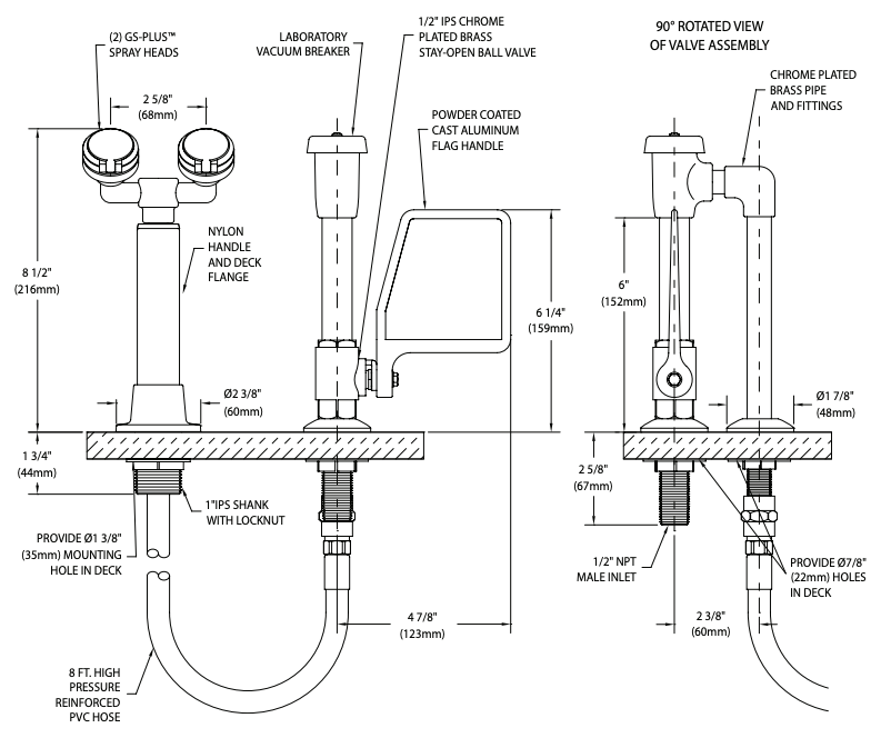 Guardian G5028VB Deck Mtd Eye Wash/Drench Hose