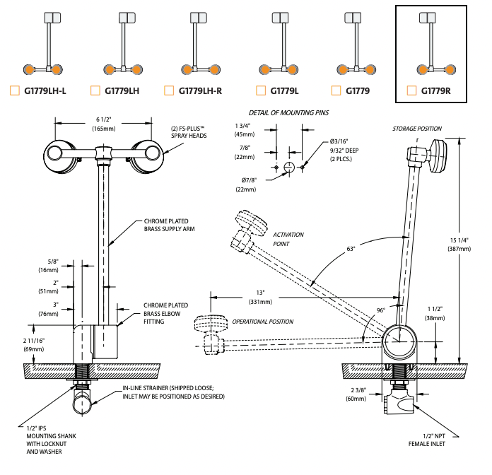 Guardian G1779R Eye/Face Wash Station, Deck Mounted AutoFlow Swing-Down
