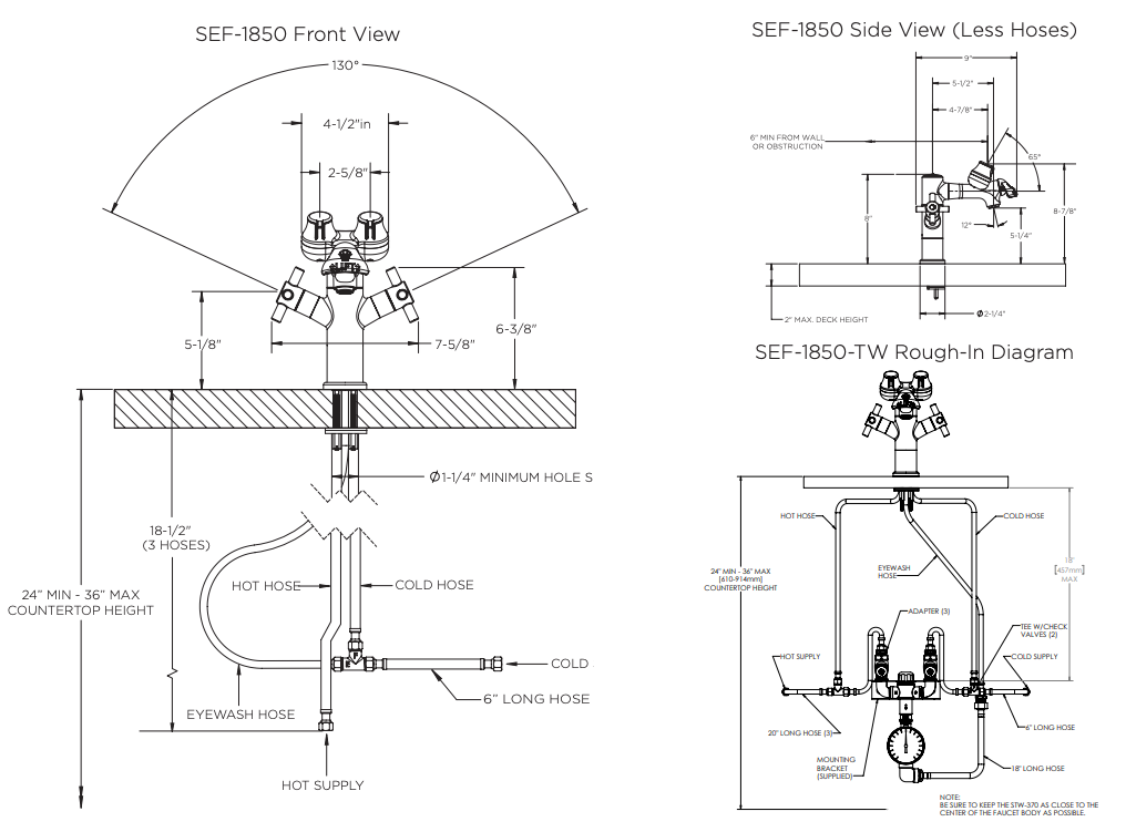 Speakman Eyesaver SEF-1850-8-4WH Single Post Laboratory Eyewash Faucet with 8 In. Spout - SEF-1850-8-4WH