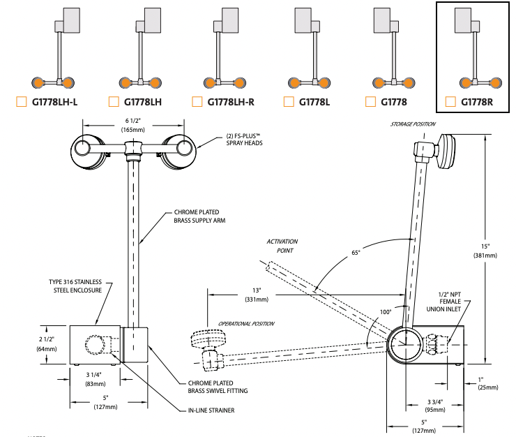 Guardian G1778R Eye/Face Wash, Wall Mounted Swing-Down