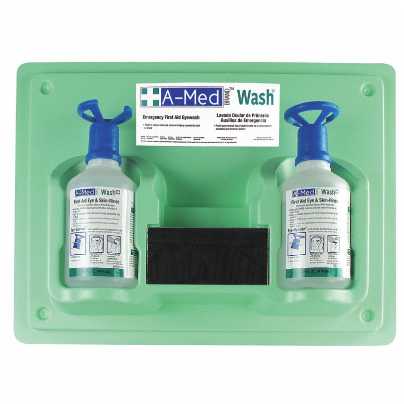 A-MED Eye Wash Station, 16 oz Bottle Size, 3 to 4 1/2 yr Shelf Life, 13 1/4 in H C3066894