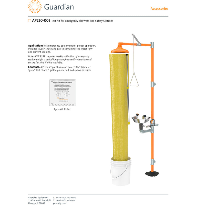 Guardian AP250-005 Emergency Shower Test Chute Kit with Pail