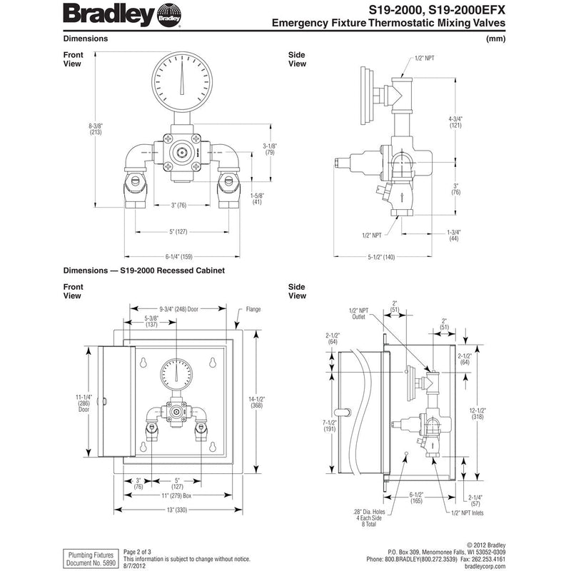 Bradley S19-2000EFX (or S19-2000EFX8) Eyewash Mixing Valve, 8 GPM