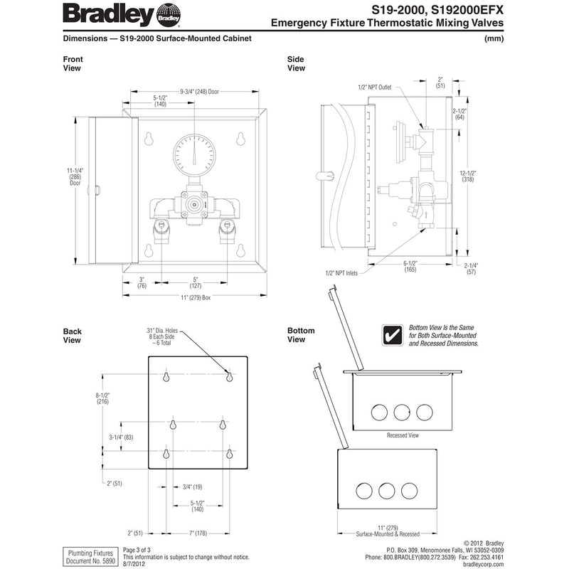 Bradley S19-2000 Eyewash Mixing Valve, 8 GPM | Bradley Emergency