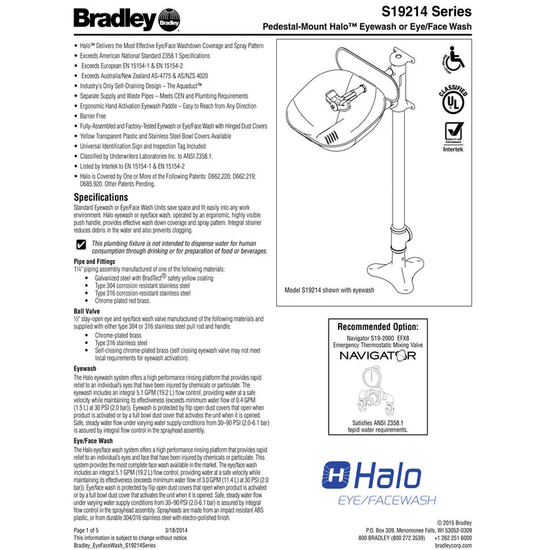 Bradley S19214YF Halo Eye Face Wash Station w/ Foot Control, Pedestal Mount