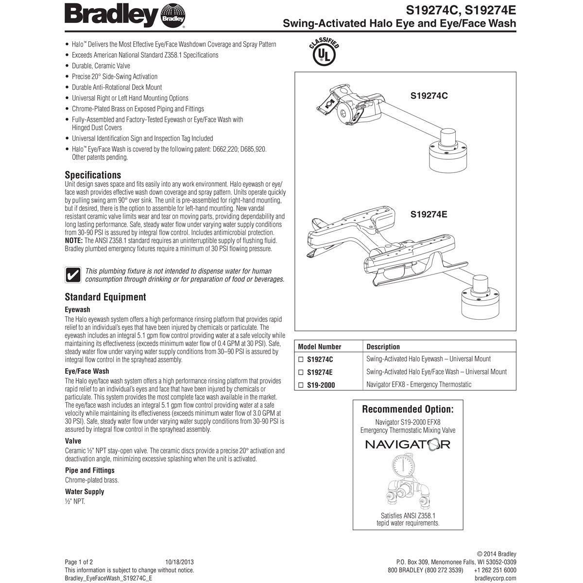 Bradley S19274HD, Deck Mount - Swing Down Halo Eyewash