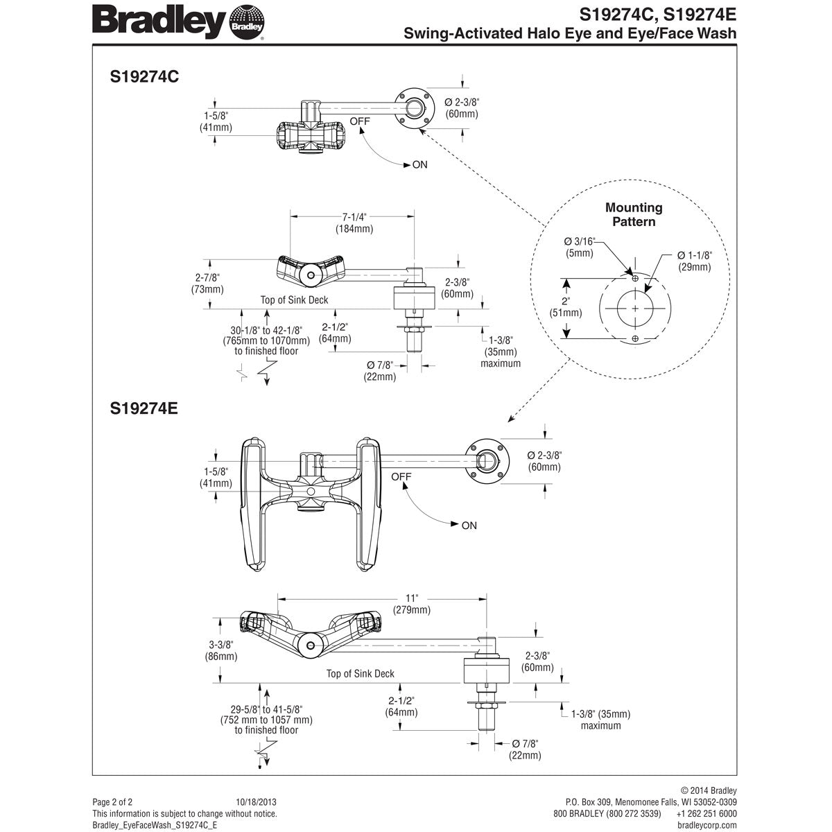 Bradley S19274E, Side Swing Eye/Face Wash
