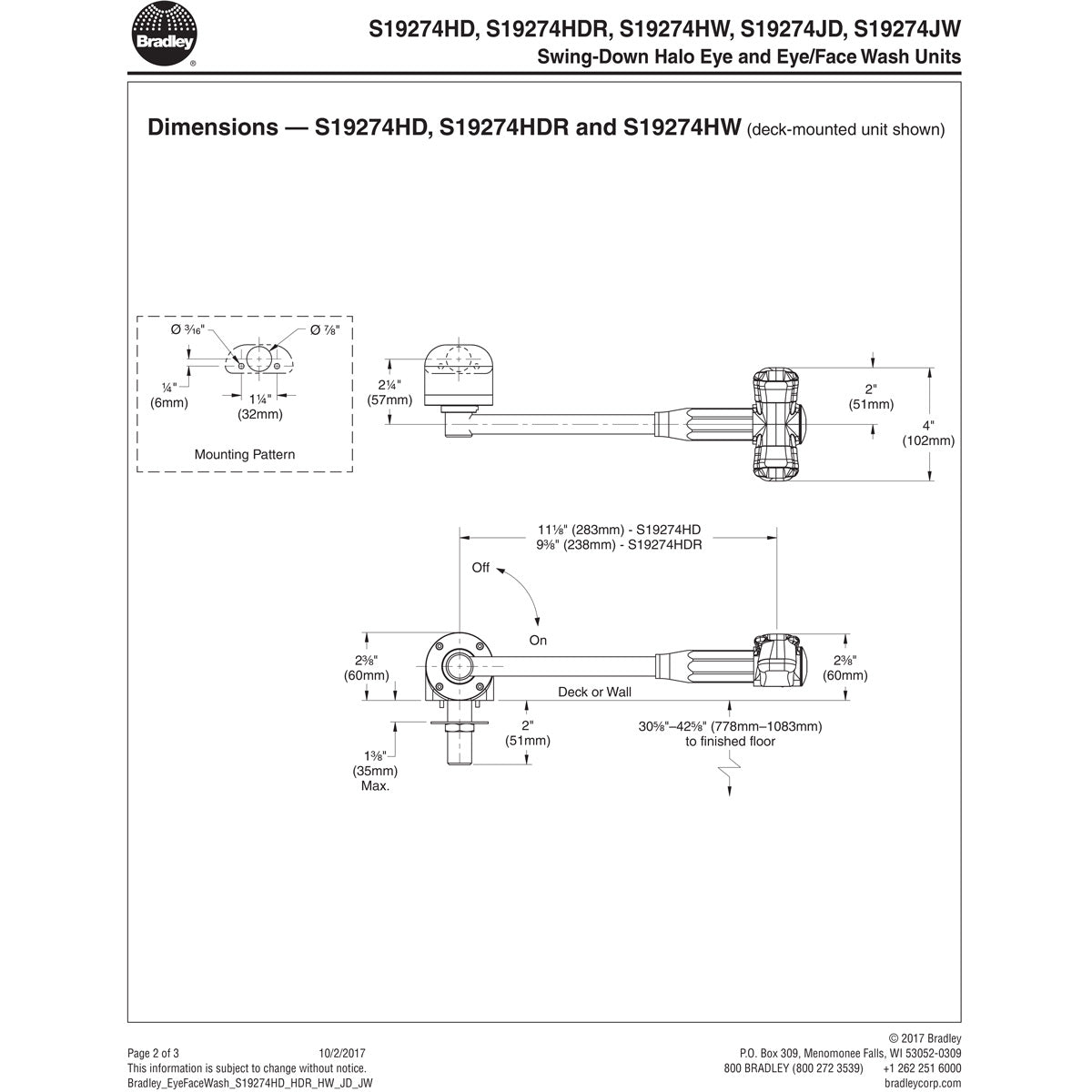 Bradley S19274HW, Wall Mount Swing Down Halo Eyewash