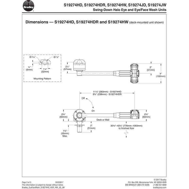 Bradley S19274HW, Wall Mount Swing Down Halo Eyewash