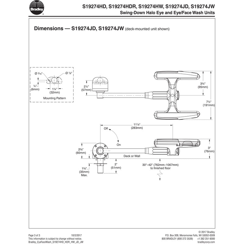 Bradley S19274HW, Wall Mount Swing Down Halo Eyewash