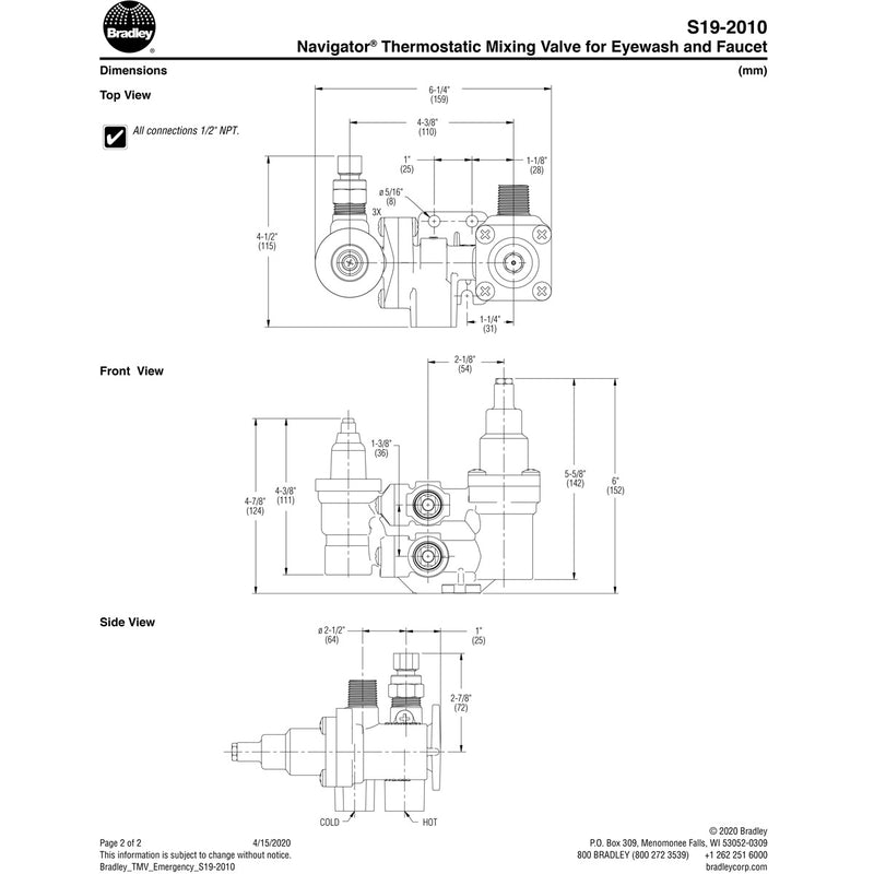 Bradley S19-2010 Navigator Valve for Emergency Eyewash and Faucet