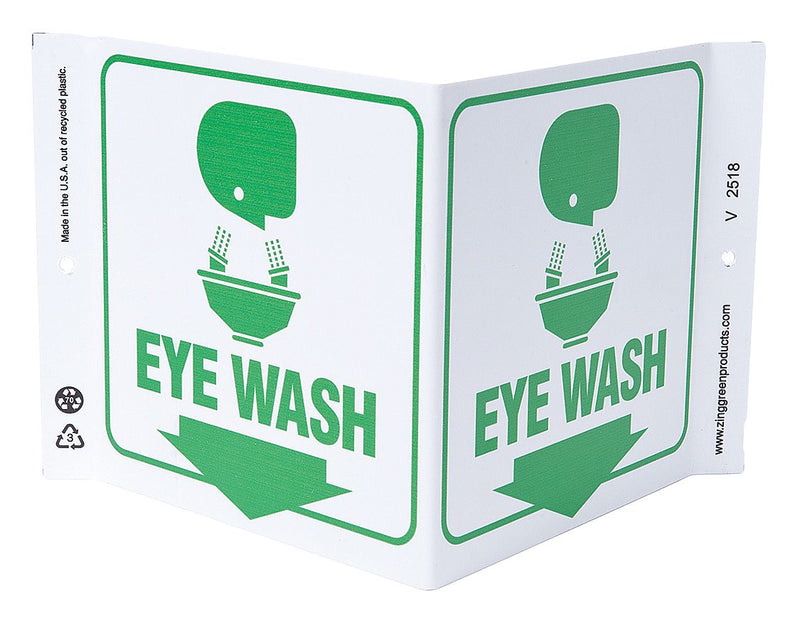 Zing Eye Wash Sign, 7 x 12In, WHT/GRN, Eye Wash - 2518