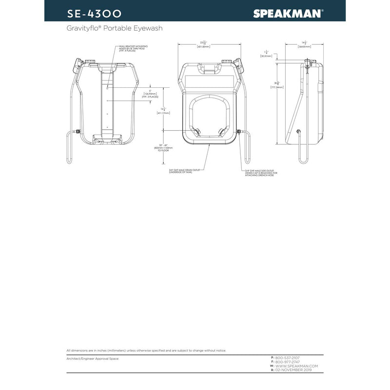 Speakman SE-4300 Portable Eyewash, 20 gallon gravity-fed eyewash