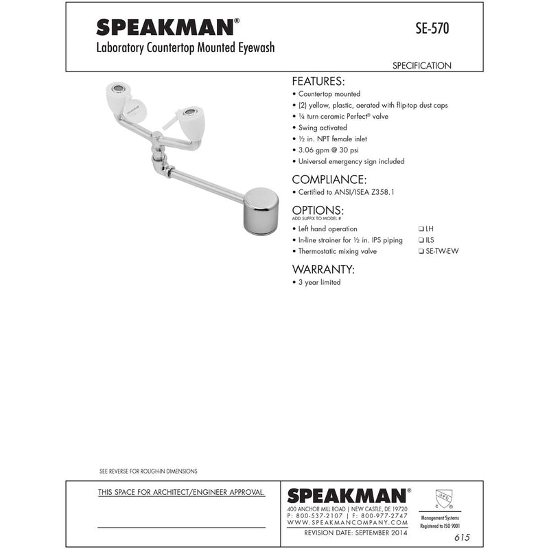 Speakman SE-570 Eyewash, Tabletop mounted