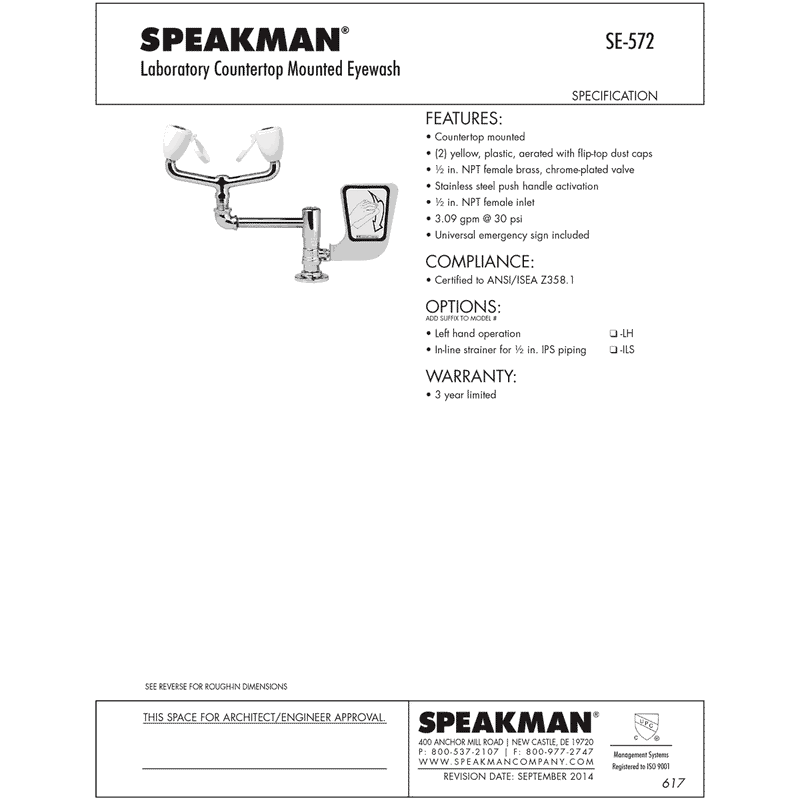 Speakman SE-572 Eyewash, Tabletop mounted