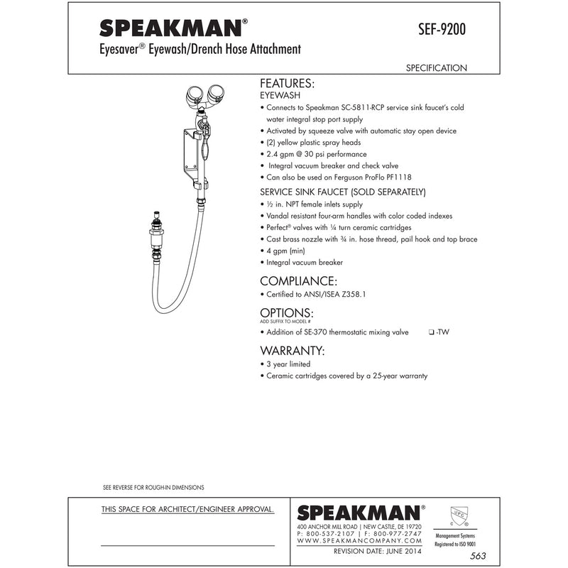 Speakman SEF-9200 Eyesaver(R) Eyewash/Drench Hose Attachment