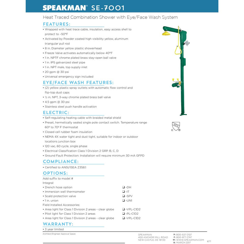 Speakman SE-7001 Heat Traced Combination Eye/Face Wash and Drench Shower