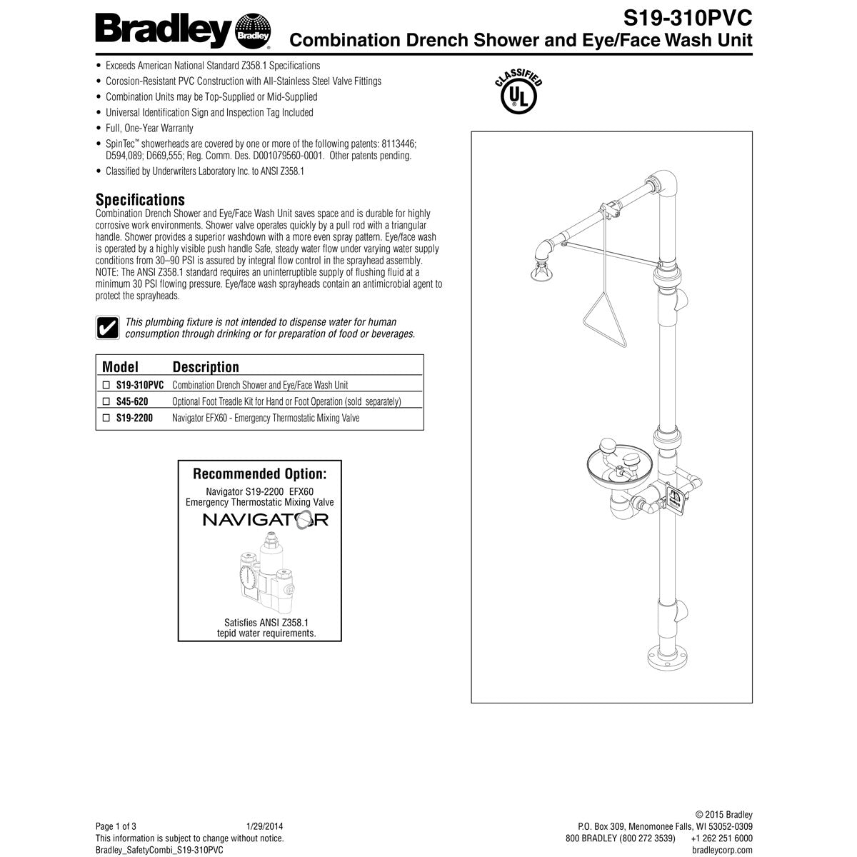 Bradley S19-310PVC Combination Drench Shower Eye Face Wash All PVC