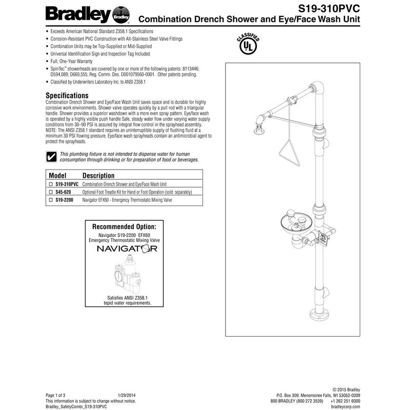 Bradley S19-310PVC Combination Drench Shower Eye Face Wash All PVC