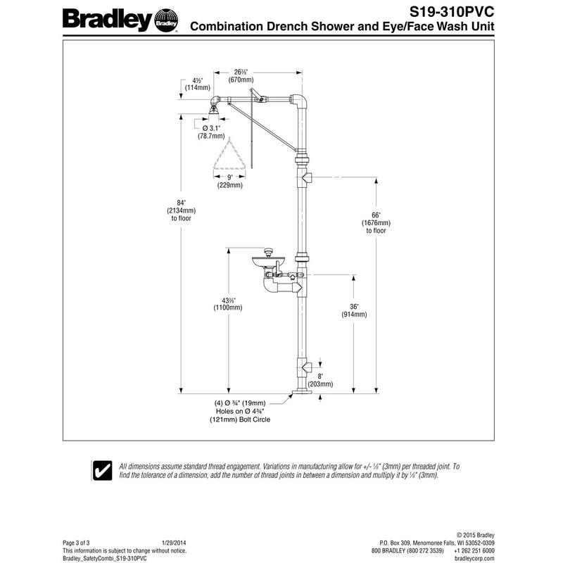 Bradley S19-310PVC Combination Drench Shower Eye Face Wash All PVC