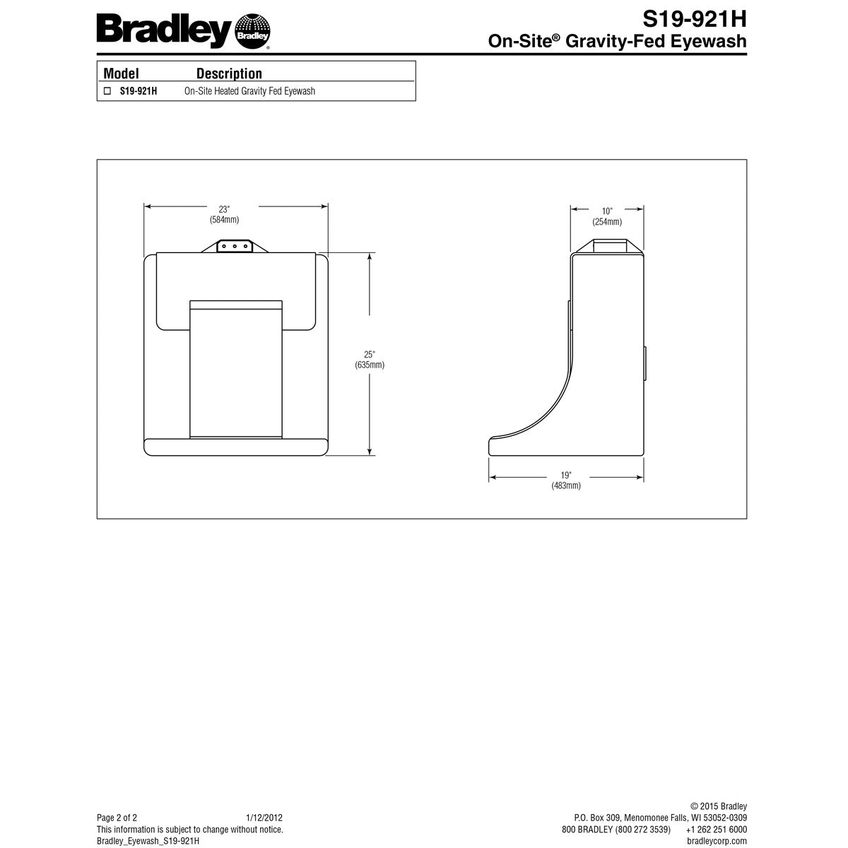 Bradley S19-921H Gravity Fed Portable Eyewash Station w/ Heater Jacket