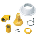Bradley S24-202 Plastic showerhead, white steel in-ceiling recessed shroud assembly, ring, coupling and 1" diameter  90° elbow