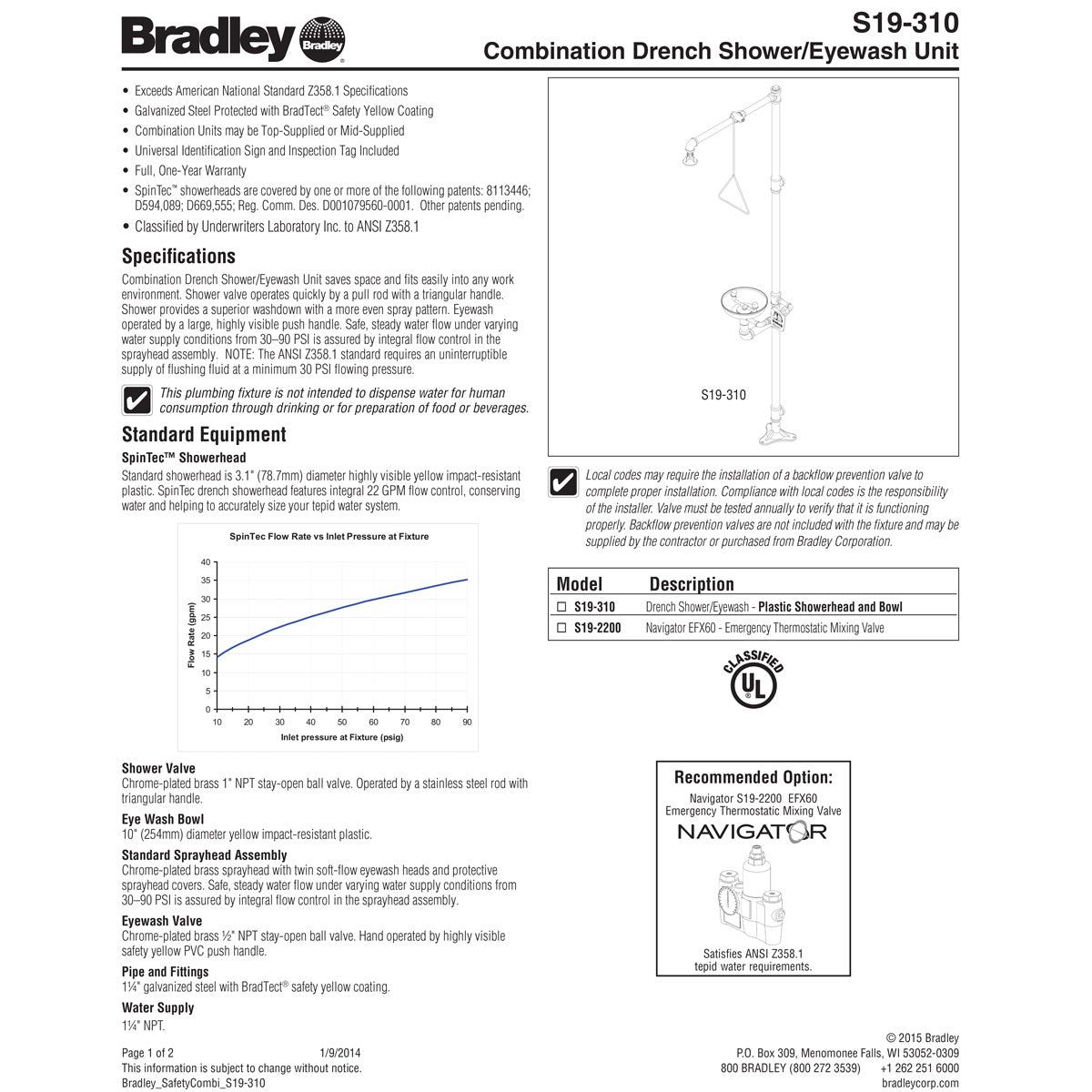 Bradley S19-310 Safety Shower Eyewash Station w/ Plastic Eyewash Bowl