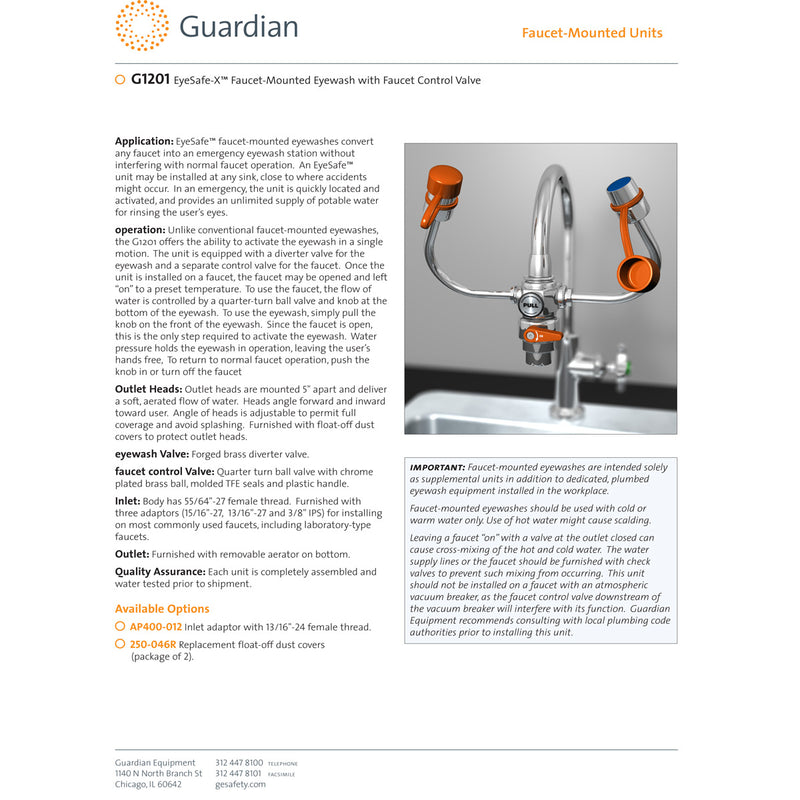 Guardian G1201 EyeSafe-X Faucet Emergency Eyewash Station