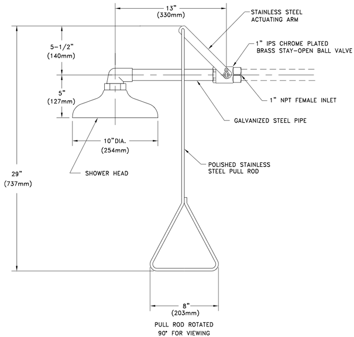 Guardian G1643 Emergency Drench Shower, Horizontal Mount, Plastic Head