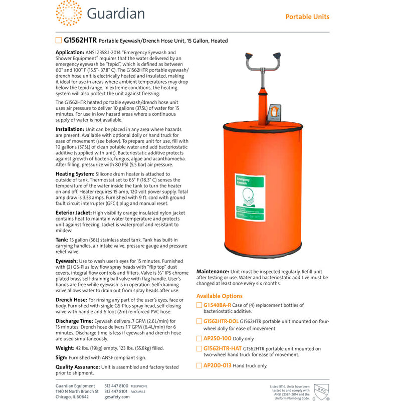 Guardian G1562HTR Freeze Resistant Portable Eyewash/Drench Hose Unit ...
