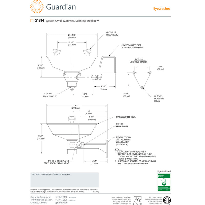 Eye Wash Station (Quick Ship Kit) 2x Guardian G1814 Eye Wash Station + 4 x AP470-001 Replacement “Flip Top” dust cover