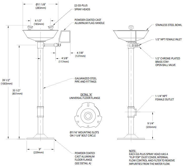 Guardian G1825P Eyewash Station, Pedestal Mounted, Plastic Bowl