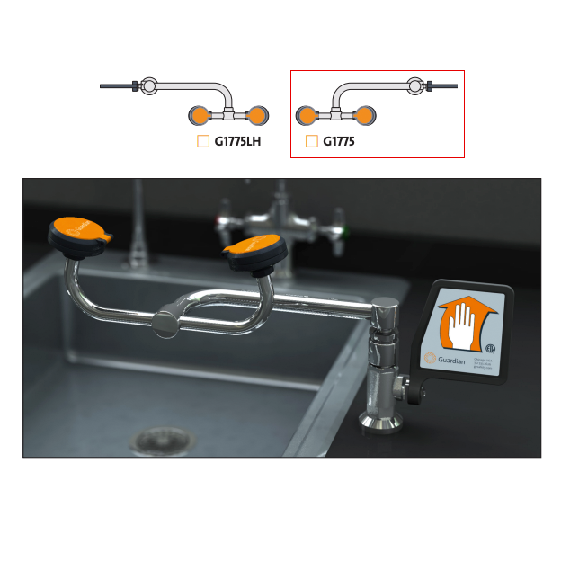 Guardian G1775 Eye/Face Wash Station, Deck Mounted, Right Hand Mounting