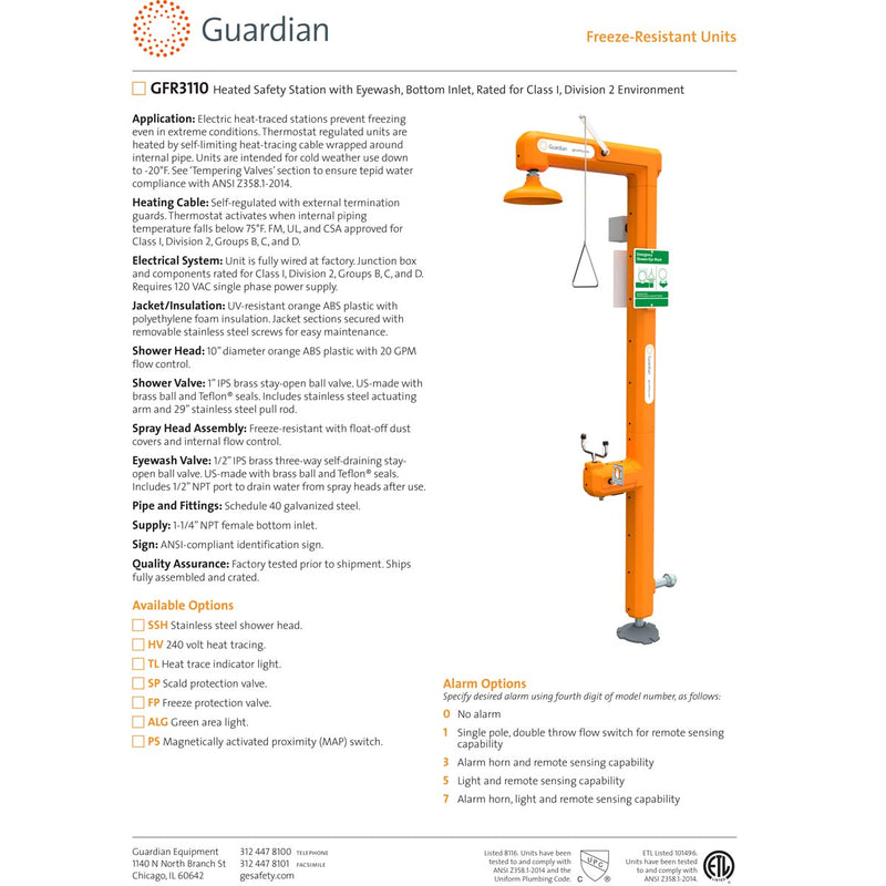 Guardian GFR3110ALG Heated Safety Station w/ Eyewash