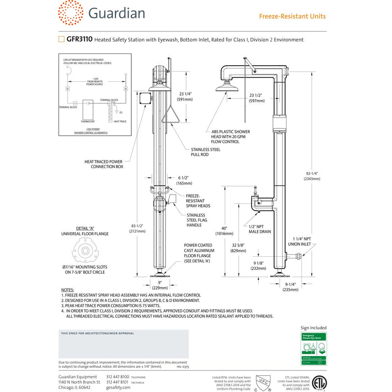 Guardian GFR3110ALG Heated Safety Station w/ Eyewash