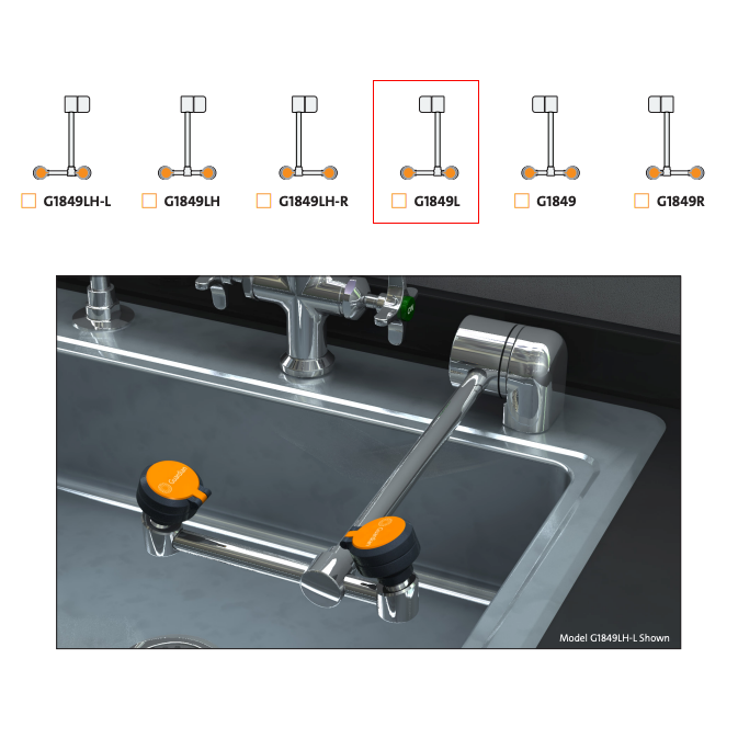 Guardian G1849L Eyewash Station, Deck Mounted, Swing-Down, Left Mount