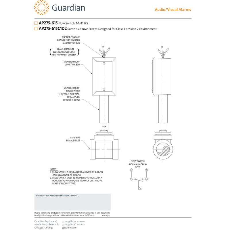 Guardian AP275-615 Eyewash Station and Drench Shower Flow Switch