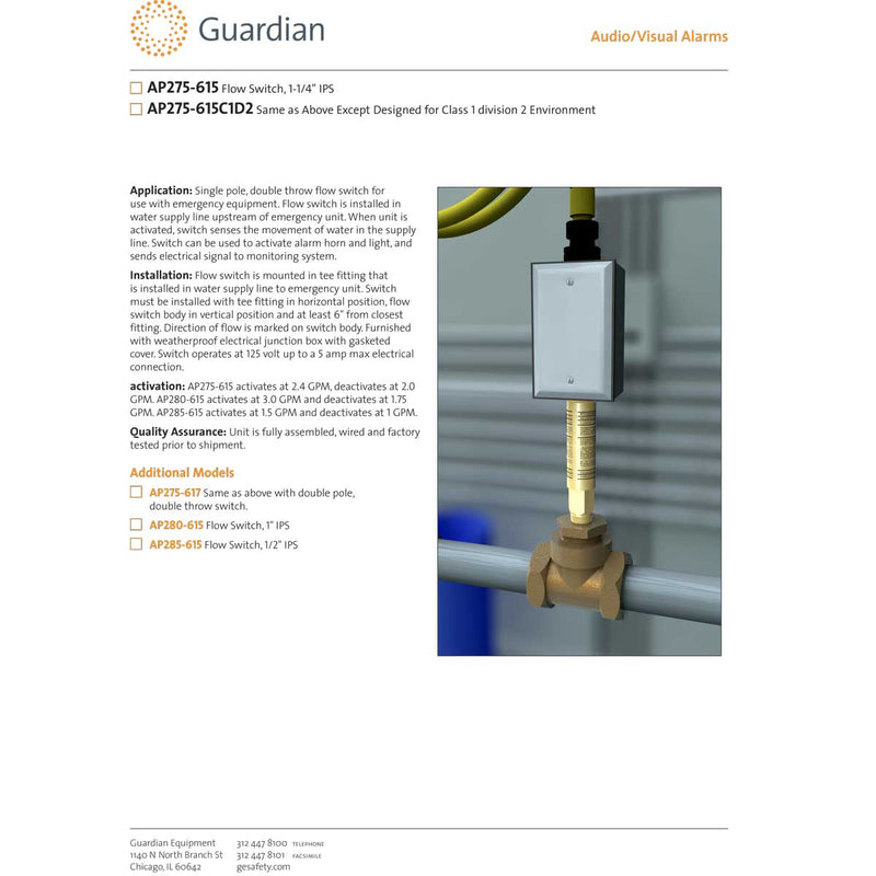 Guardian AP275-615 Eyewash Station and Drench Shower Flow Switch