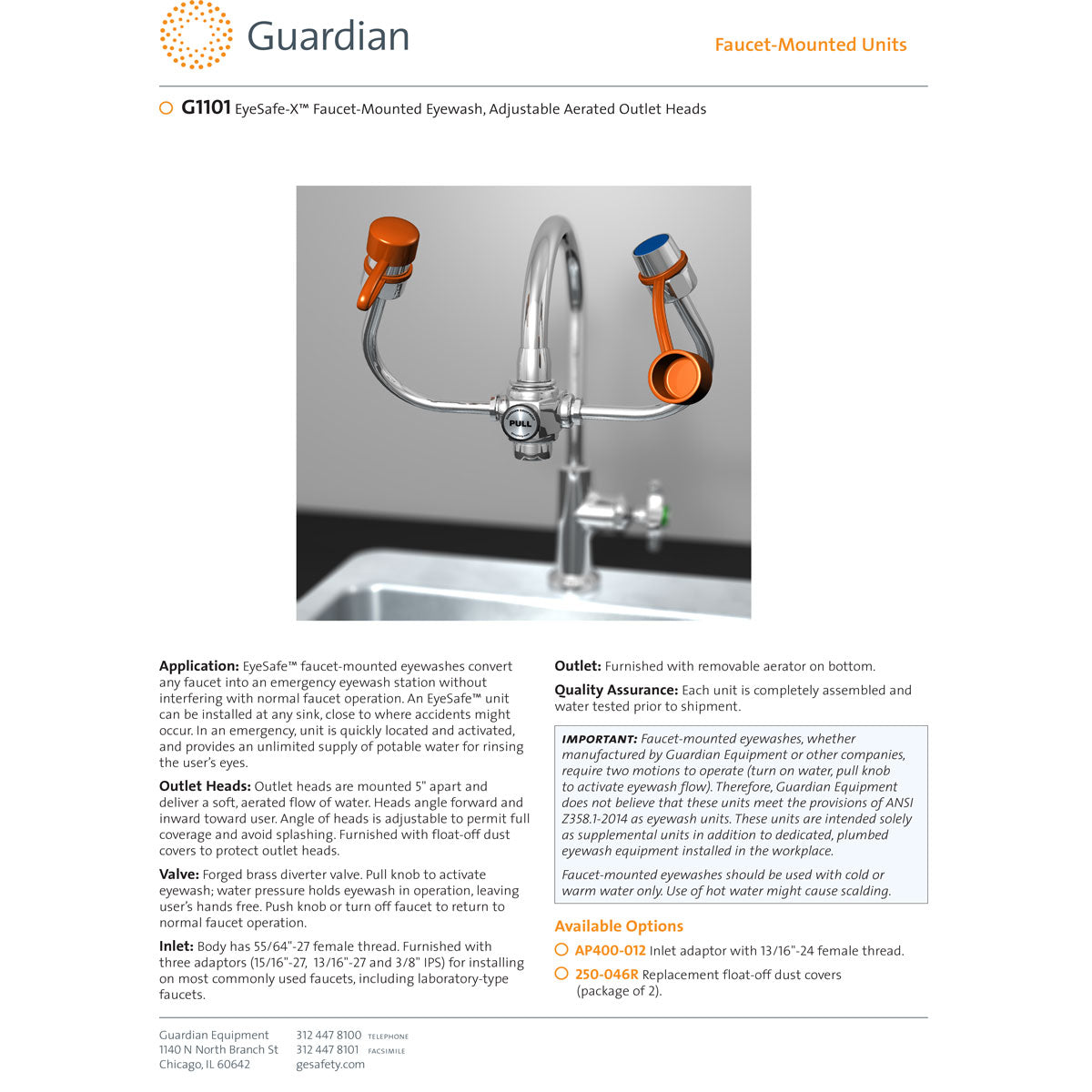 Guardian G5022 Emergency Eyewash/Drench Hose Unit, Deck Mounted ...